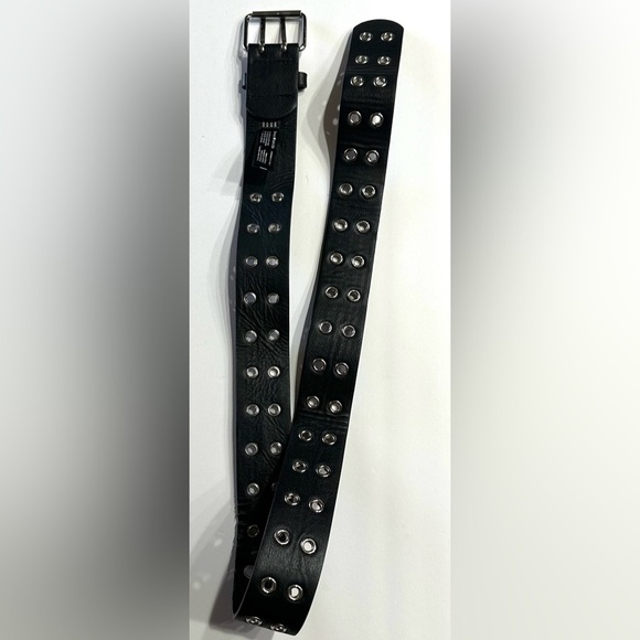 Brandy Melville Belt Black Faux Leather Double Holes One Size Silver Buckle - Picture 9 of 15